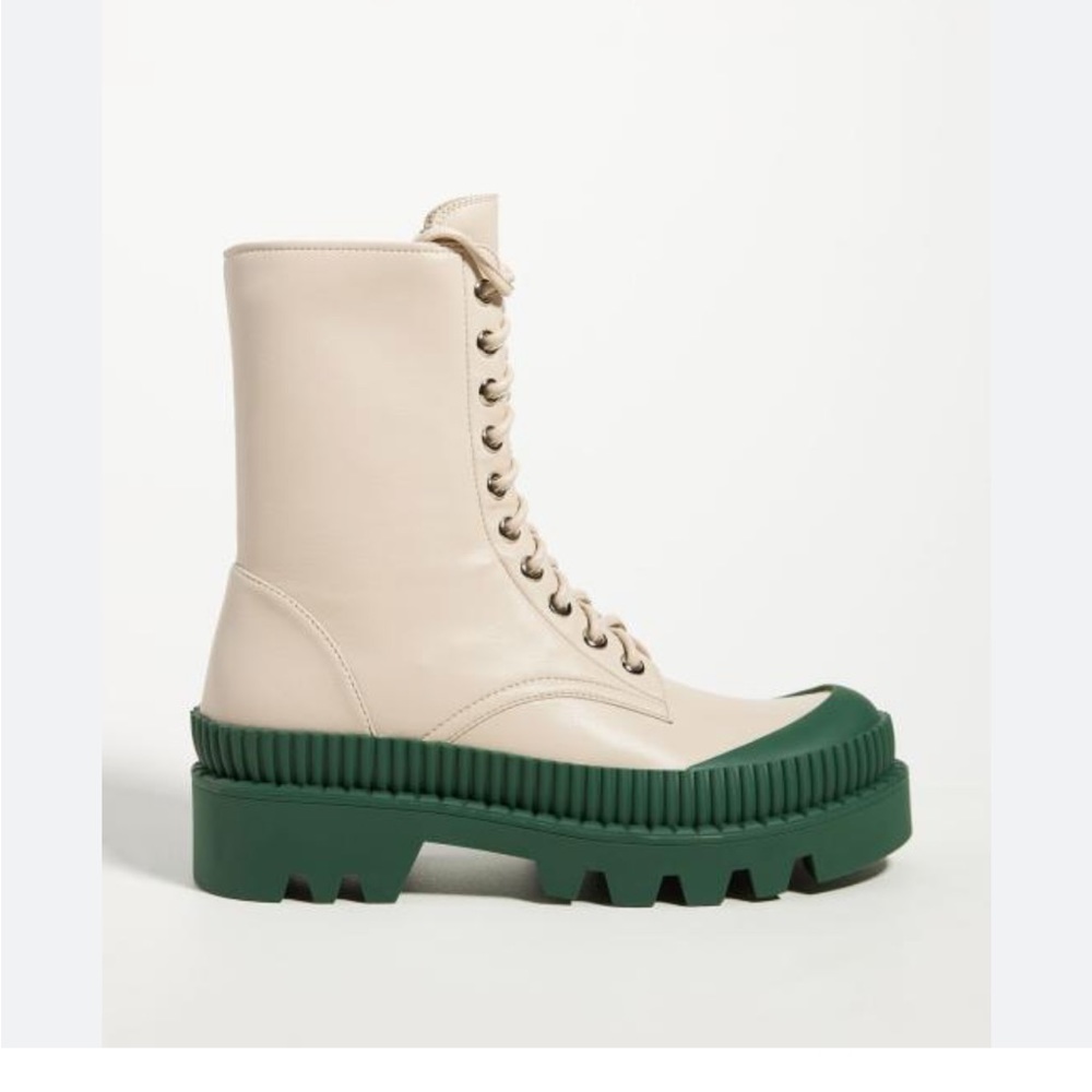 Jeffrey Campbell Tough Lug Boots in Ice with Green